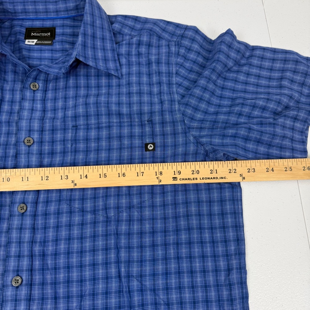 Marmot Mens Blue Plaid Short Sleeve Button Down Hiking Shirt Medium M - Picture 3 of 9